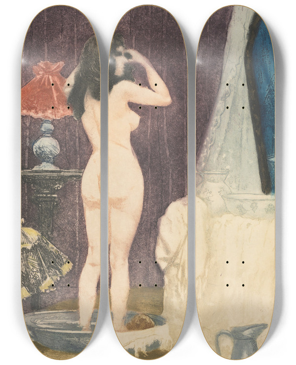 Triptych art skateboard deck of Charles Maurin The Dressing Room by Charles Maurin (1856-1914)