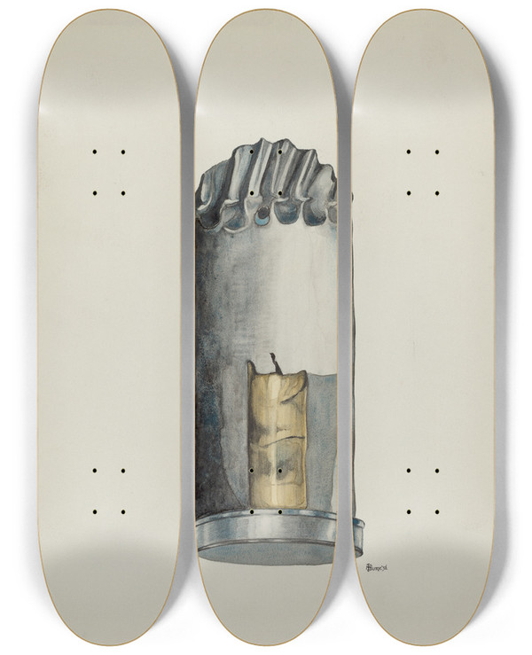 Triptych art skateboard deck of Irene M Burge Candle Holder by Irene M Burge