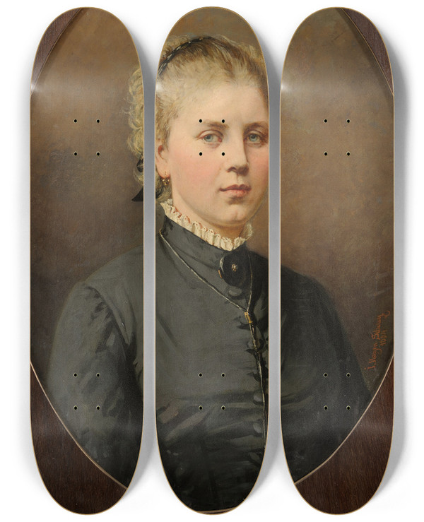 Triptych art skateboard deck of Julie Wilhelmine Hagenschwarz Portrait Of A Lady Marisa Von Wolf by Julie Wilhelmine Hagen-Schwarz (1824-1902)