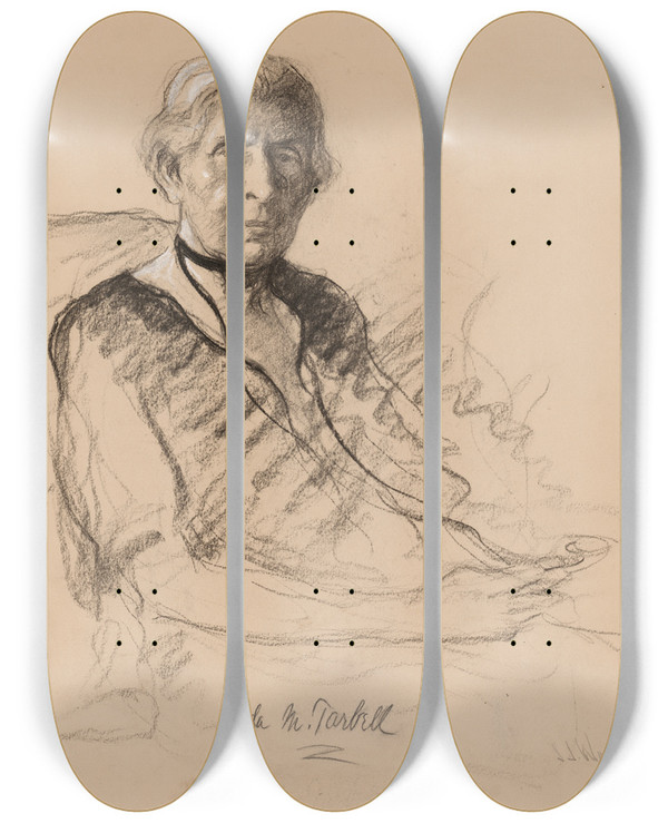 Triptych art skateboard deck of Samuel Johnson Woolf Ida Minerva Tarbell by Samuel Johnson Woolf (1880-1948)