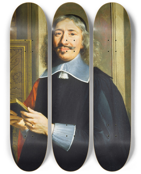 Triptych art skateboard deck of Philippe De Champaigne An Chevin Of Paris by Philippe De Champaigne (1602-1674)