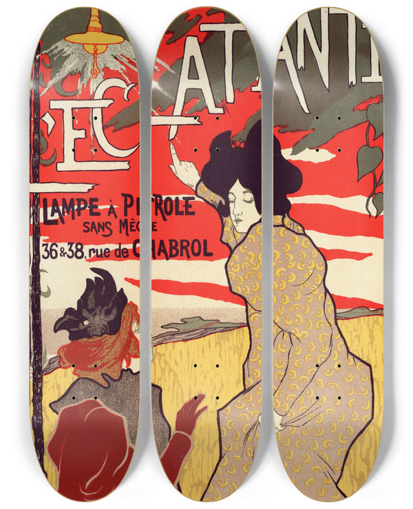 Triptych art skateboard deck of Manuel Robbe Lclatante by Manuel Robbe (1872-1936)