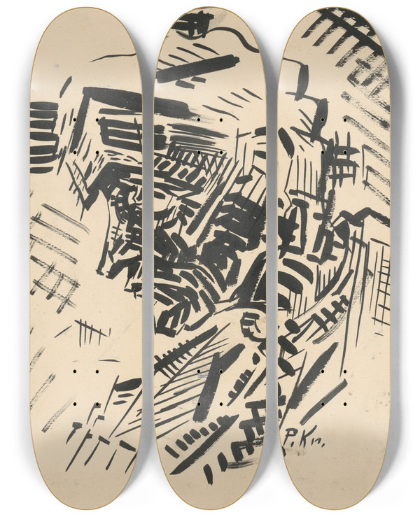 Triptych art skateboard deck of Arnold Peter Weiszkubnan Head Of A Man In A Furcap by Arnold Peter Weisz-Kubnan (1898-1944)