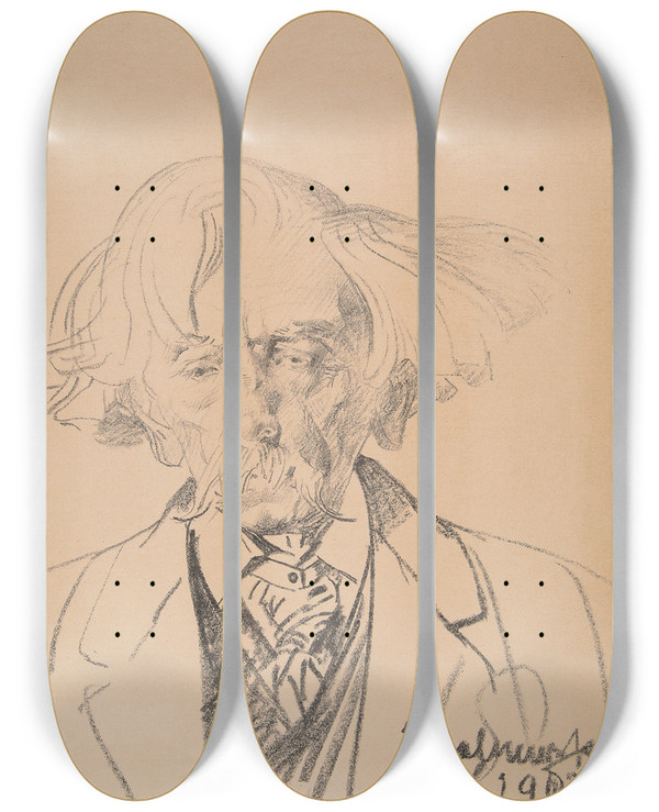 Triptych art skateboard deck of Jacek Malczewski Portrait Of Stanisaw Bryniarski by Jacek Malczewski (1854-1929)