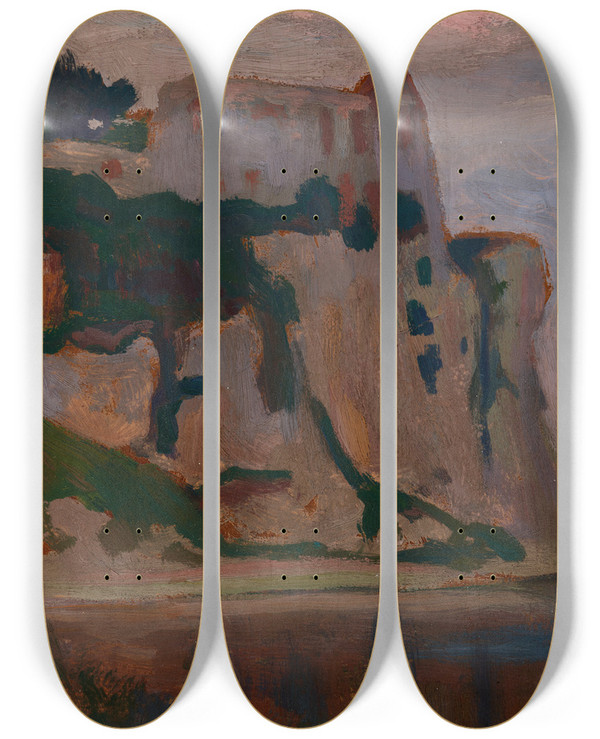 Triptych art skateboard deck of Jan Stanislawski Tyniec At Dawn by Jan Stanislawski (1860-1907)
