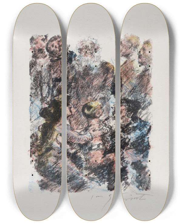 Triptych art skateboard deck of Lovis Corinth Wilhelm Tell Der Tod Attinghausens by Lovis Corinth (1858-1925)