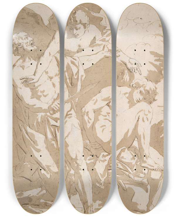 Triptych art skateboard deck of Johann Carl Loth The Sacrifice Of Isaac by Johann Carl Loth (1632-1698)