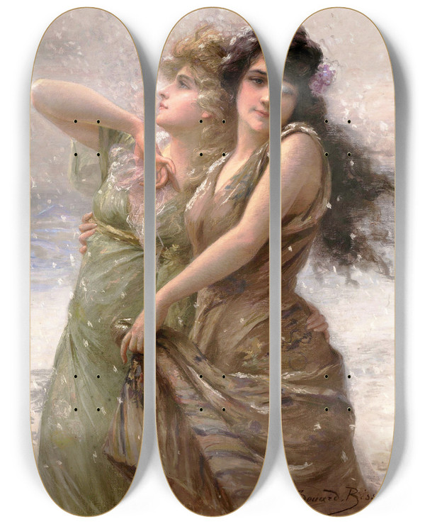 Triptych art skateboard deck of Douard Bisson Linverno by Edouard Bisson (1856-1939)