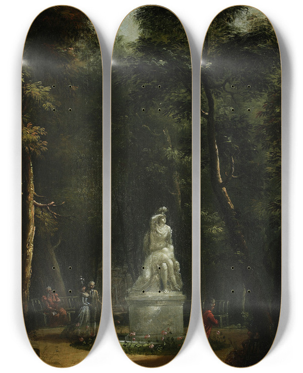 Triptych art skateboard deck of Kazimierz Wojniakowski View Of The Azienki Park With The Statue Of Tancred And Clorinda by Kazimierz Wojniakowski (1771-1812)