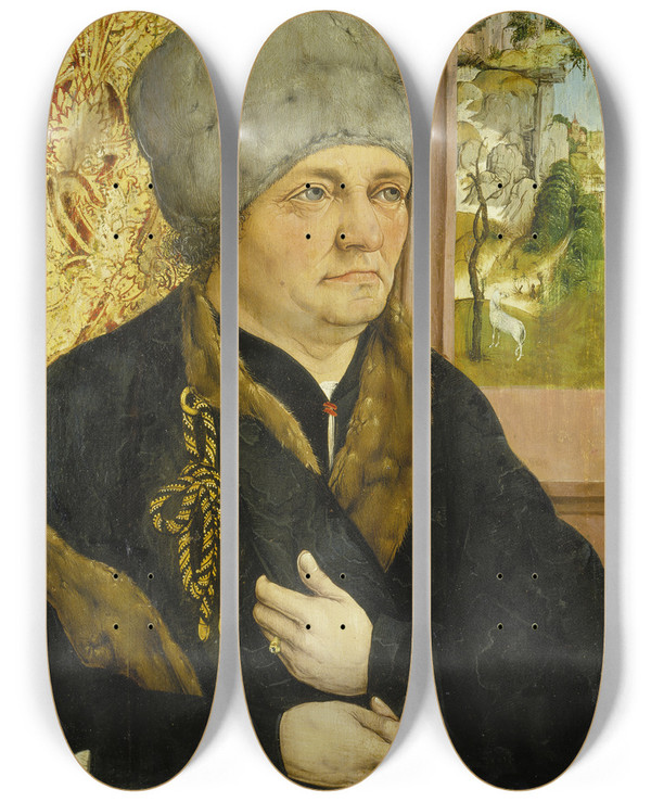 Triptych art skateboard deck of Wolfgang Beurer Portrait Of A Man by Wolfgang Beurer (15-)