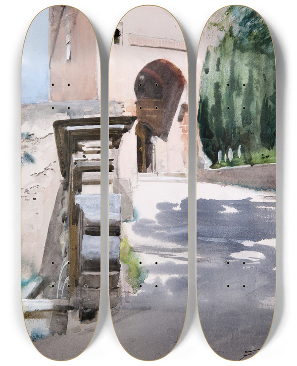 Triptych art skateboard deck of Anders Zorn Gateway In Alhambra by Anders Zorn (1860-1920)