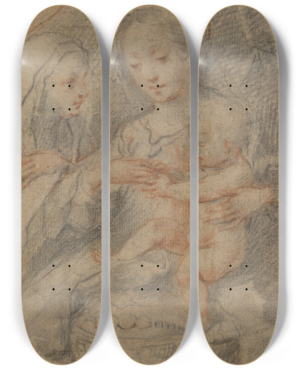 Triptych art skateboard deck of Francesco Vanni The Marriage Of Saint Catherine by Francesco Vanni (1563-1610)
