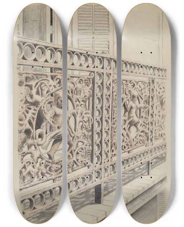 Triptych art skateboard deck of Ray Price Cast Iron Balcony Rail_5 by Ray Price (20-)