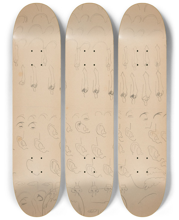 Triptych art skateboard deck of Viking Eggeling Original Drawings 28 by Viking Eggeling (1880-1925)