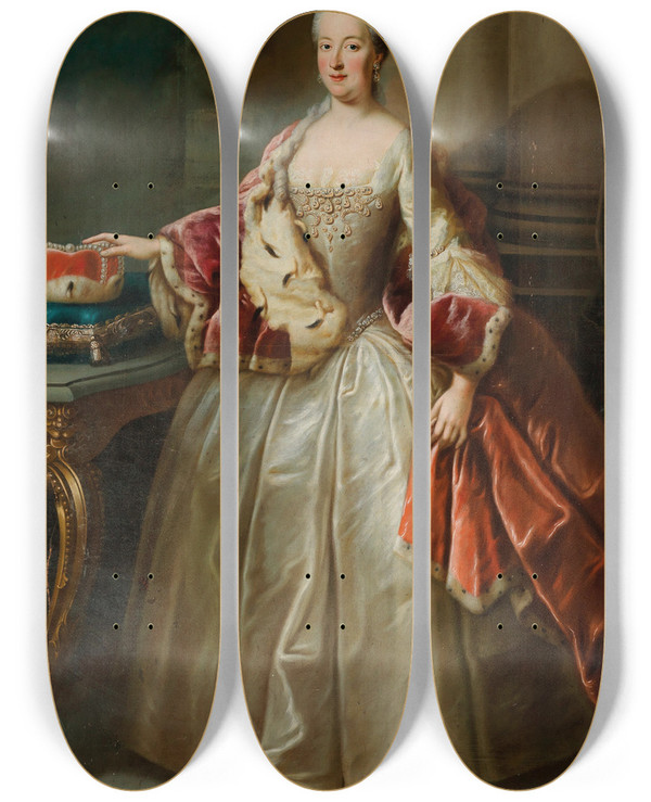 Triptych art skateboard deck of Workshop Of Georges Desmares Portrait Of Maria Anna Duchess Of Bavaria Ne Princess Of Pfalz Sulzbach 17221790 by Workshop Of Georges Desmarees (1697-1776)