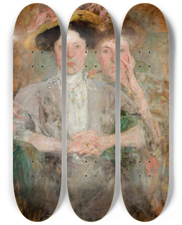 Triptych art skateboard deck of Olga Boznanska Portrait Of Two Young Ladies by Olga Boznanska (1865-1940)