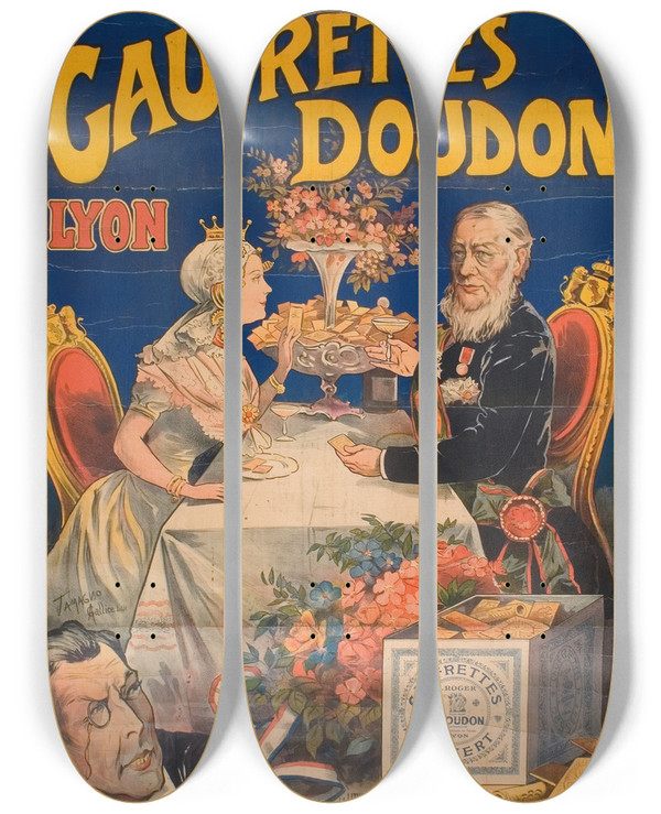 Triptych art skateboard deck of Nicolas Tamagno Gaufrettes Doudon by Nicolas Tamagno (1851-1933)