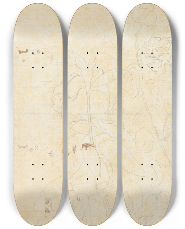 Triptych art skateboard deck of Lon Spilliaert Schetsen Van Rozen by Leon Spilliaert (1881-1946)