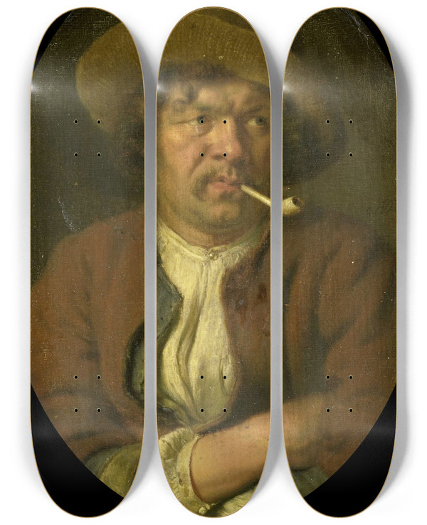 Triptych art skateboard deck of Ary De Vois The Smoker by Ary de Vois (1632-1680)