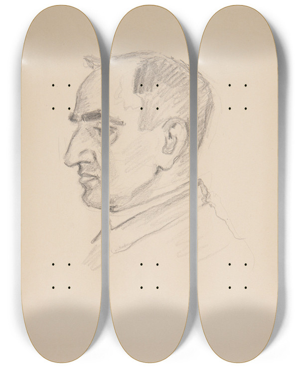 Triptych art skateboard deck of Ivan Ivanec Studium Portretowe Gowa Mczyzny by Ivan Ivanec (1893-1946)