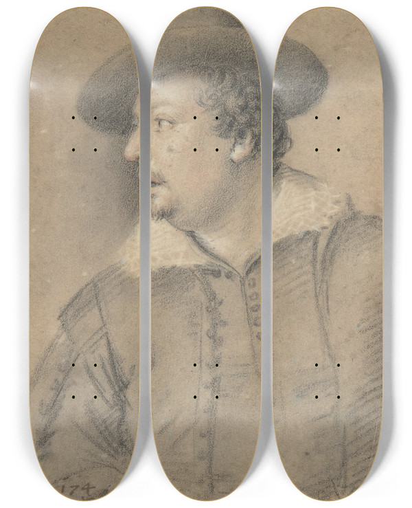 Triptych art skateboard deck of Ottavio Leoni Portrait Of Tommaso Salini Ca 15781630 by Ottavio Leoni (1578-1630)