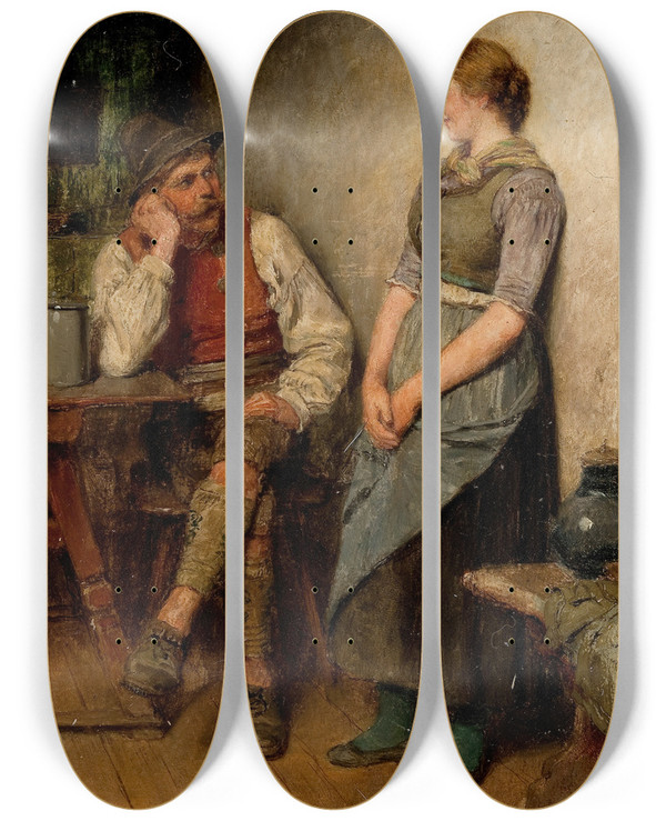 Triptych art skateboard deck of Hugo Kauffmann A Conversation by Hugo Kauffmann (1844-1915)