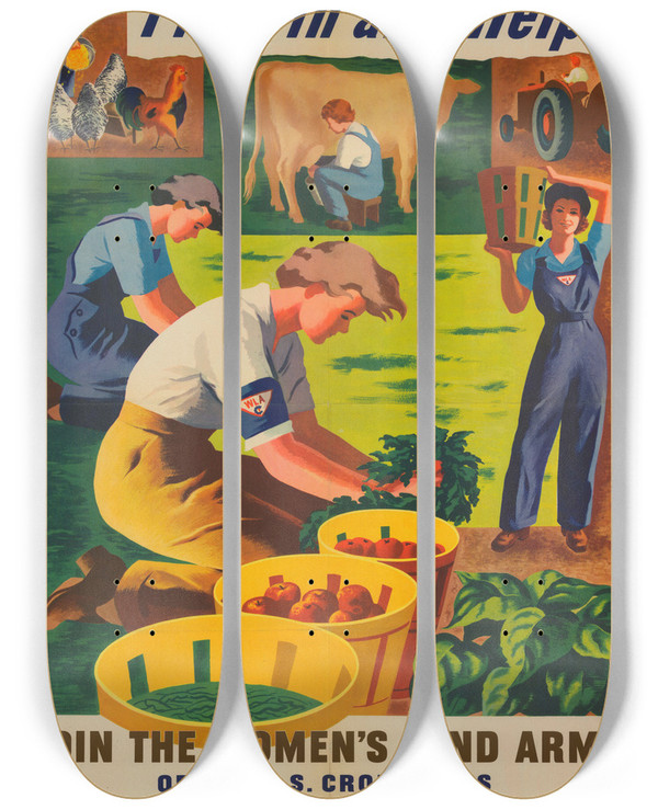 Triptych art skateboard deck of War Food Administration Pitch In And Help by War Food Administration