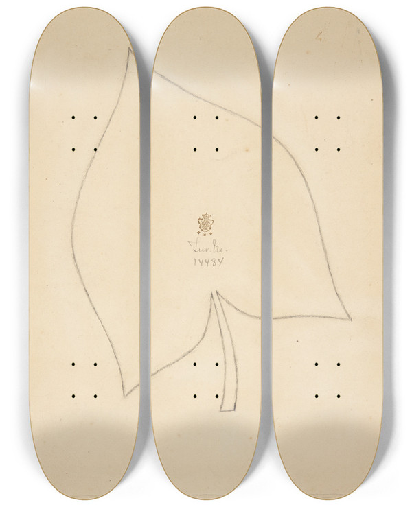 Triptych art skateboard deck of Peter Hansen Et Blad by Peter Hansen (1868-1928)