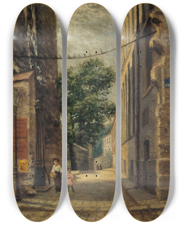 Triptych art skateboard deck of Paul Martellire La Rue Rataud Au Coin De La Rue Lhomond by Paul Martelliere (19-)