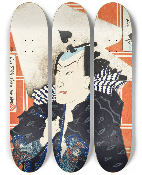 Triptych art skateboard deck of Tsukioka Yoshitoshi The Actor Nakamura Shikan Iv And The Se Troupe by Tsukioka Yoshitoshi (1839-1892)