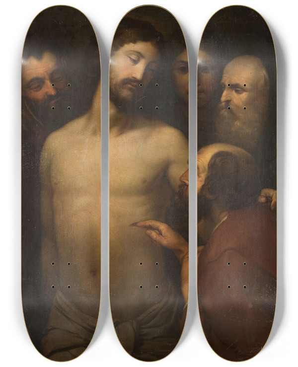 Triptych art skateboard deck of Franciszek Smuglewicz Jesus And Doubting Thomas by Franciszek Smuglewicz (1745-1807)
