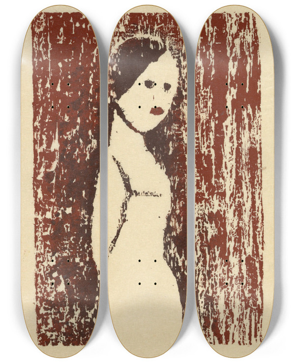 Triptych art skateboard deck of Karl Wiener Ohne Titel Frauenfigur Ii_1 by Karl Wiener (1901-1949)