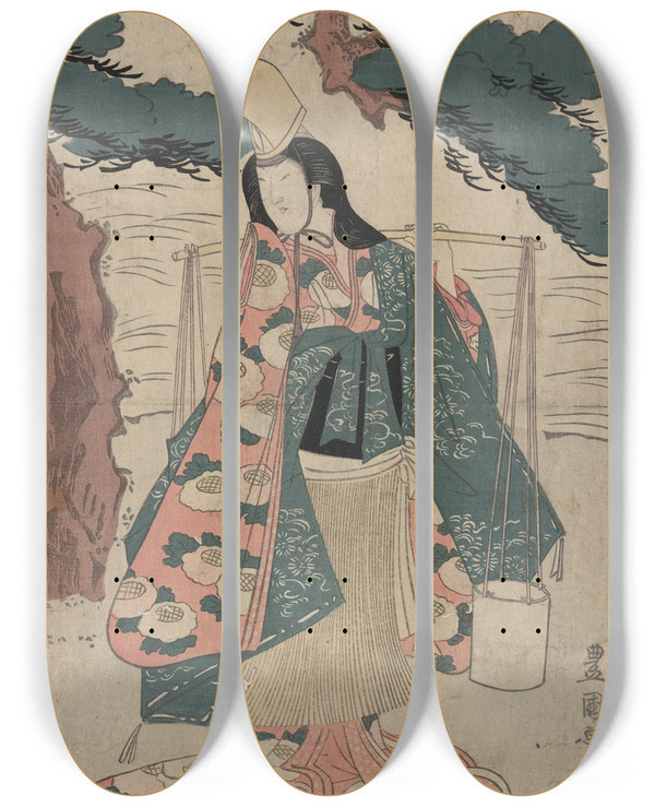 Triptych art skateboard deck of Toyokuni Utagawa Segawa Rok No Matsukaze by Toyokuni Utagawa (1769-1825)