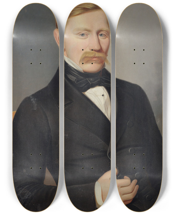 Triptych art skateboard deck of Peter Michal Boh Portrait Of August Horislav Krmry by Peter Michal Bohun (1822-1879)