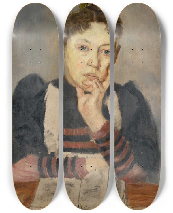 Triptych art skateboard deck of Aurel Ballo Study Of A Woman With A Supported Hand by Aurel Ballo (1871-1940)