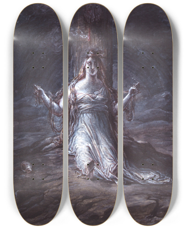Triptych art skateboard deck of David Humbert De Superville Mary Magdalene Sitting At The Foot Of The Cross by David Humbert De Superville (1770-1849)