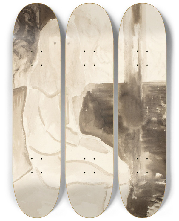 Triptych art skateboard deck of Lon Spilliaert Jeune Fille Assise by Leon Spilliaert (1881-1946)