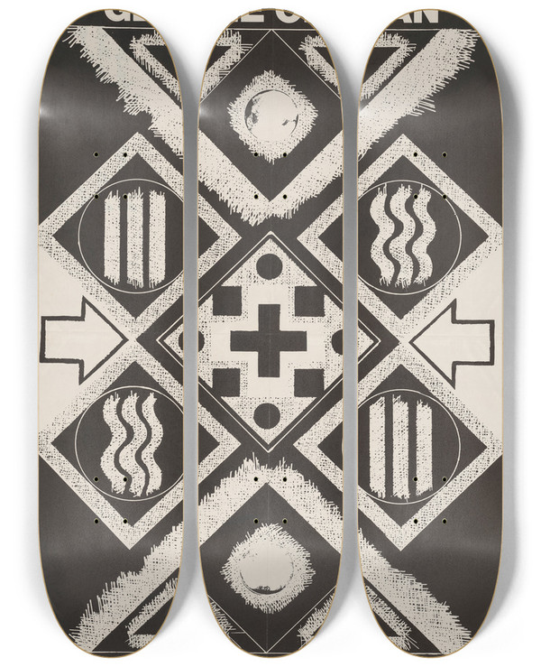 Triptych art skateboard deck of George Ortman George Ortman Exhibition by George Ortman (1926-2015)