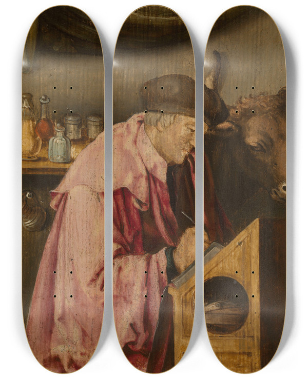 Triptych art skateboard deck of Lucas Van Leyden Saint Luke_2 by Lucas Van Leyden (1494-1533)