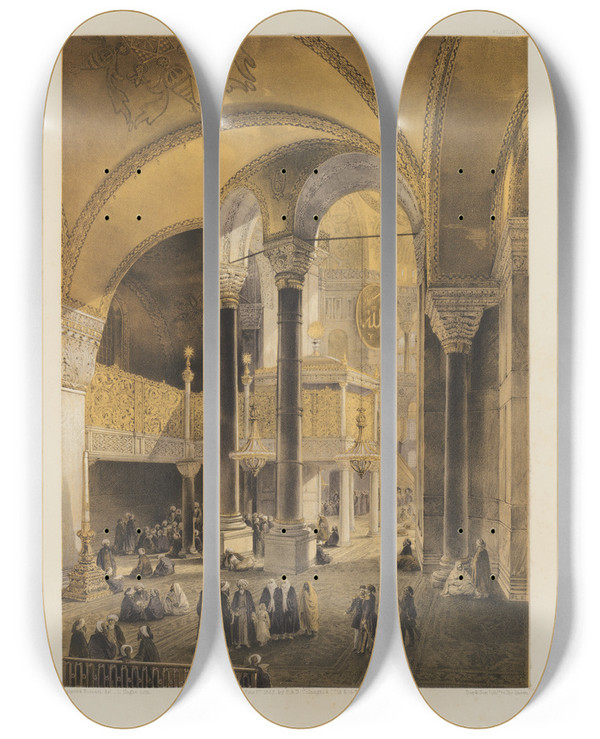 Triptych art skateboard deck of Gaspare Fossati Aya Sofia Constantinople As Recently Restored By Order Of H M The Sultan Abdulmedjid Pl08 by Gaspare Fossati (1809-1883)
