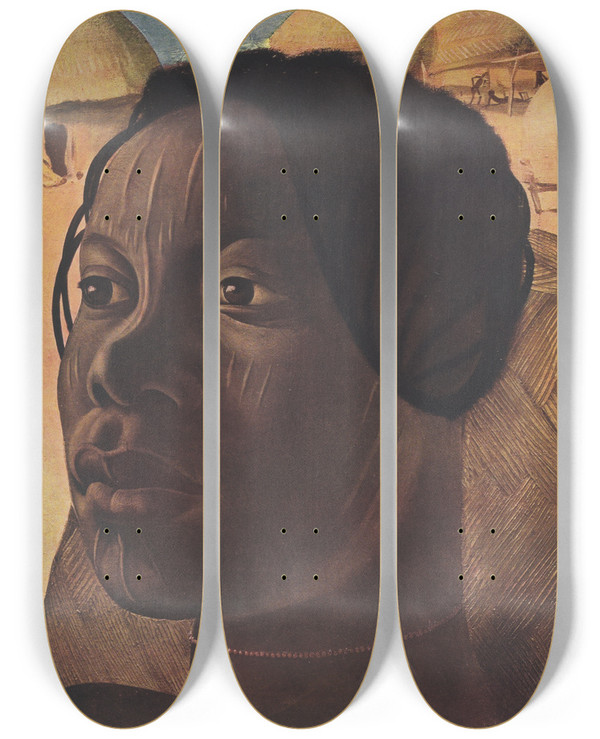 Triptych art skateboard deck of Alexandre Jacovleff Dessins Et Peintures Dafrique Pl 31 by Alexandre Jacovleff (1887-1938)