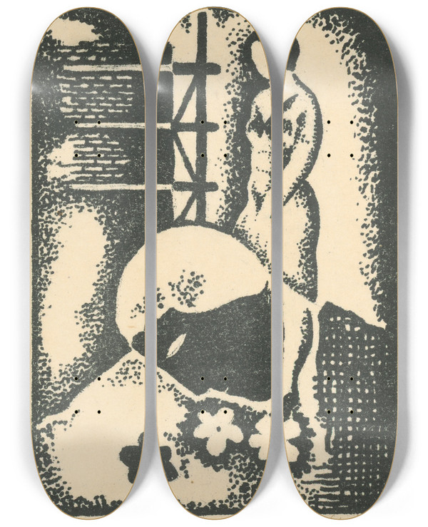 Triptych art skateboard deck of Mikul Galanda Spring by Mikulas Galanda (1895-1938)