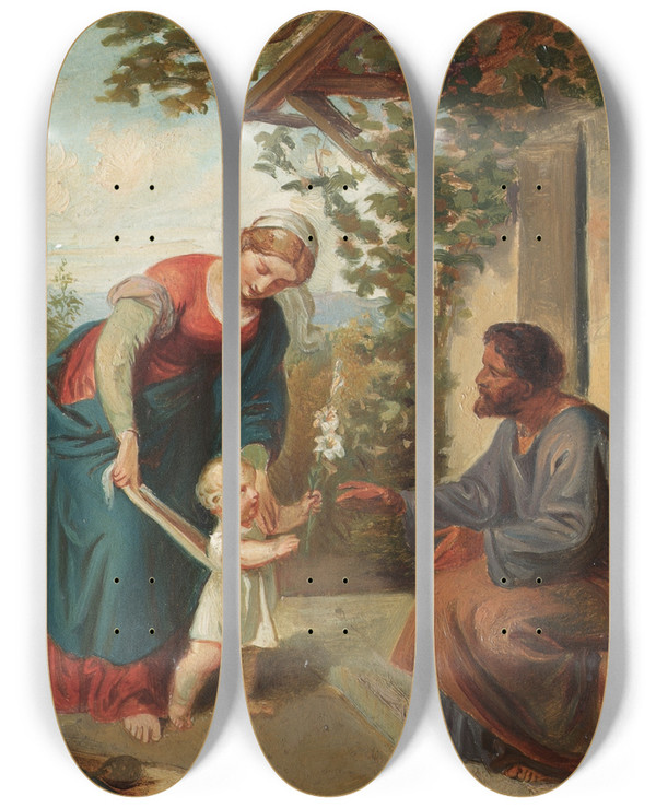 Triptych art skateboard deck of Joseph Hasslwander Heilige Familie by Joseph Hasslwander (1812-1878)