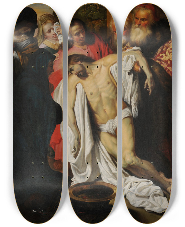 Triptych art skateboard deck of Pieter Van Mol Descent From The Cross by Pieter Van Mol (1599-1650)