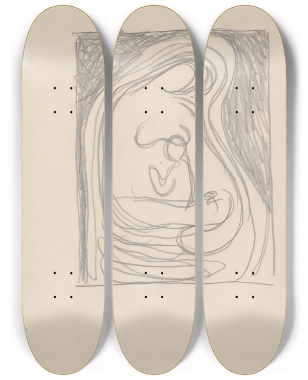 Triptych art skateboard deck of Mikul Galanda Sketchbook_103 by Mikulas Galanda (1895-1938)