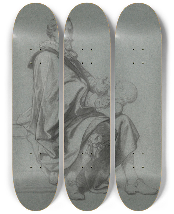 Triptych art skateboard deck of Nicaise De Keyser The Sculptor Joannes Van Mildert by Nicaise De Keyser (1813-1887)