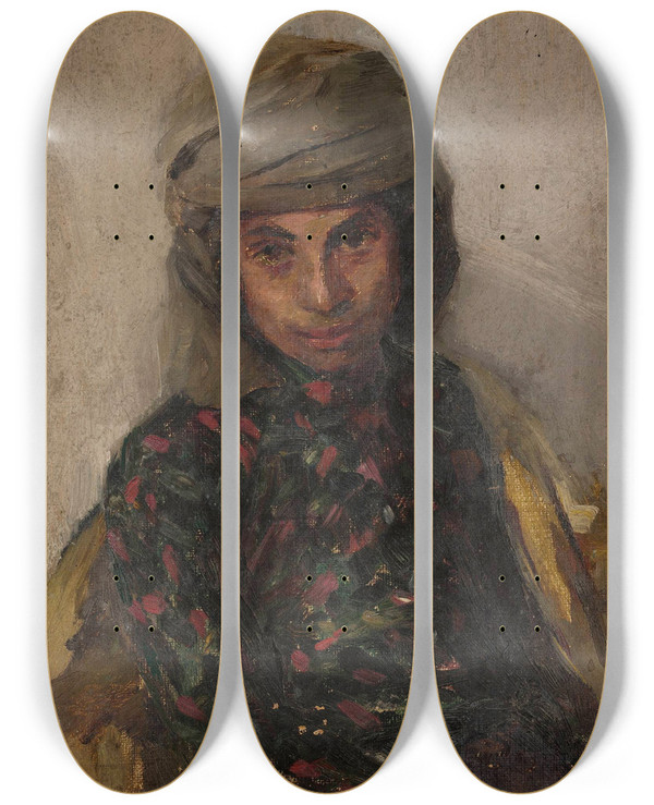 Triptych art skateboard deck of Jan Cigliski Portrait Of A Jewess From The Journey To Crimea by Jan Ciaglinski (1858-1913)
