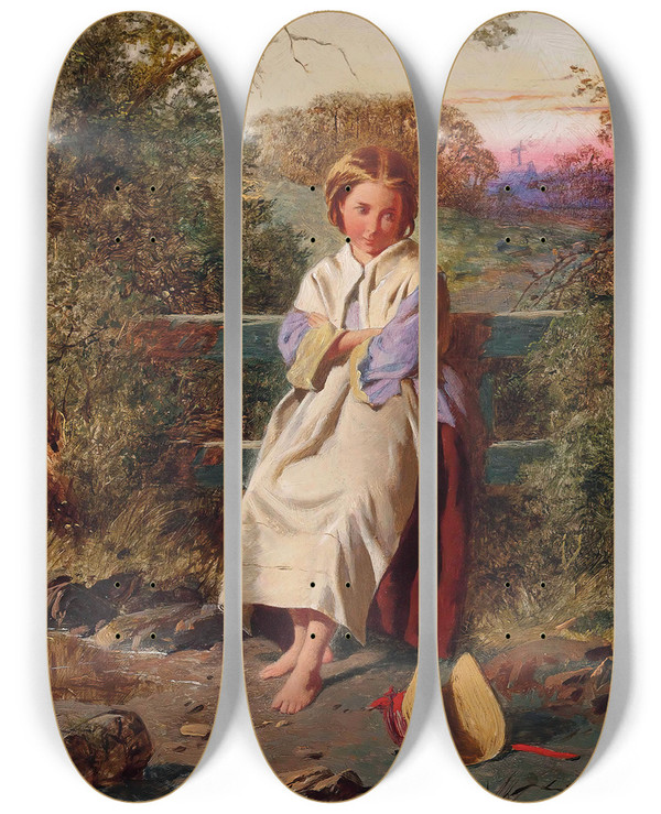 Triptych art skateboard deck of William Henry Midwood Faraway Thoughts by William Henry Midwood (1833-1888)
