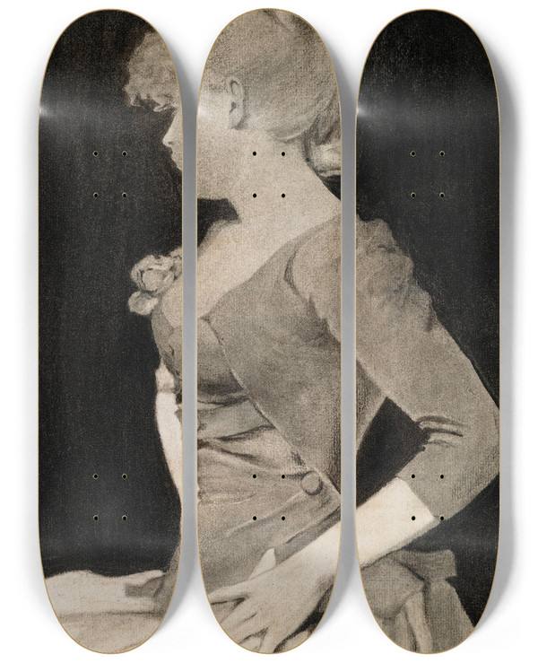 Triptych art skateboard deck of John White Alexander Silhouette Of A Young Girl by John White Alexander (1856-1915)