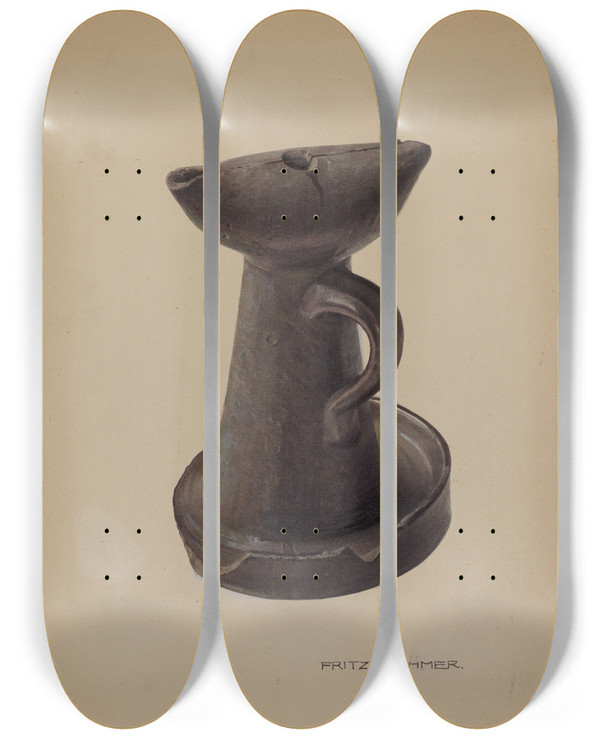 Triptych art skateboard deck of Fritz Boehmer Lamp_1 by Fritz Boehmer